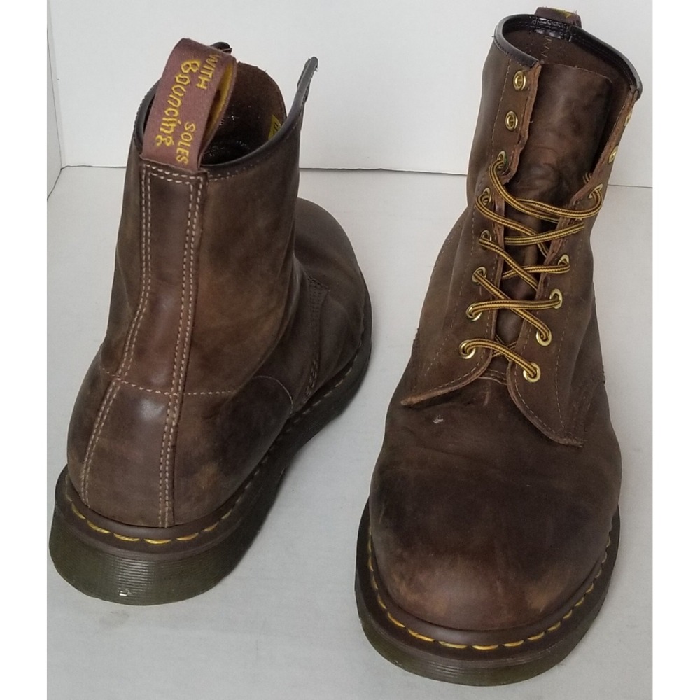 Dr. MARTENS Air Wair Brown Leather Upper 1460 8-Eye Crazy Horse Lace-Up Boots 14